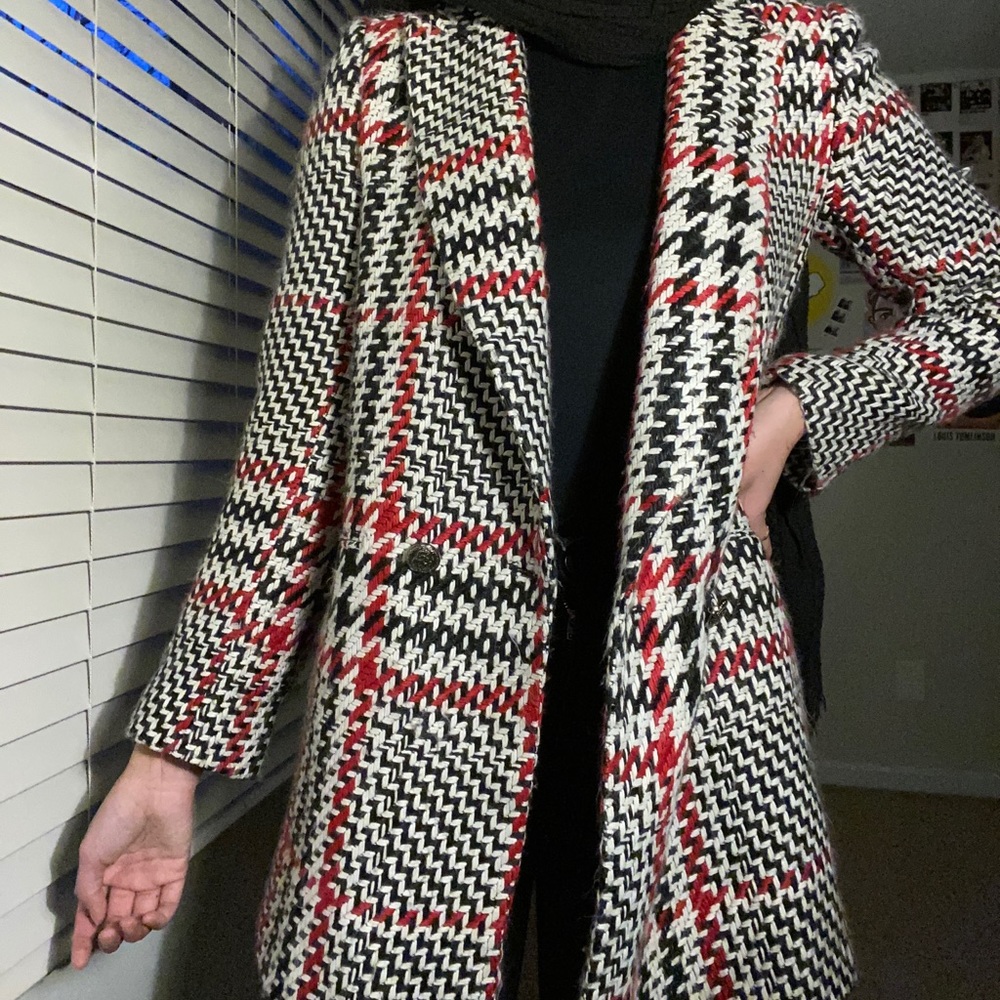 zara frill gingham print blazer